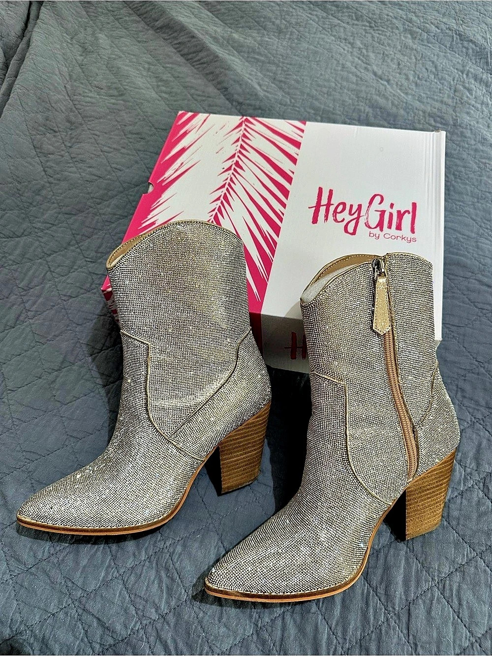 Hey Girl by Corkys Glimmer & Glam Boot Heeled Boots in Silver & Gold US 7